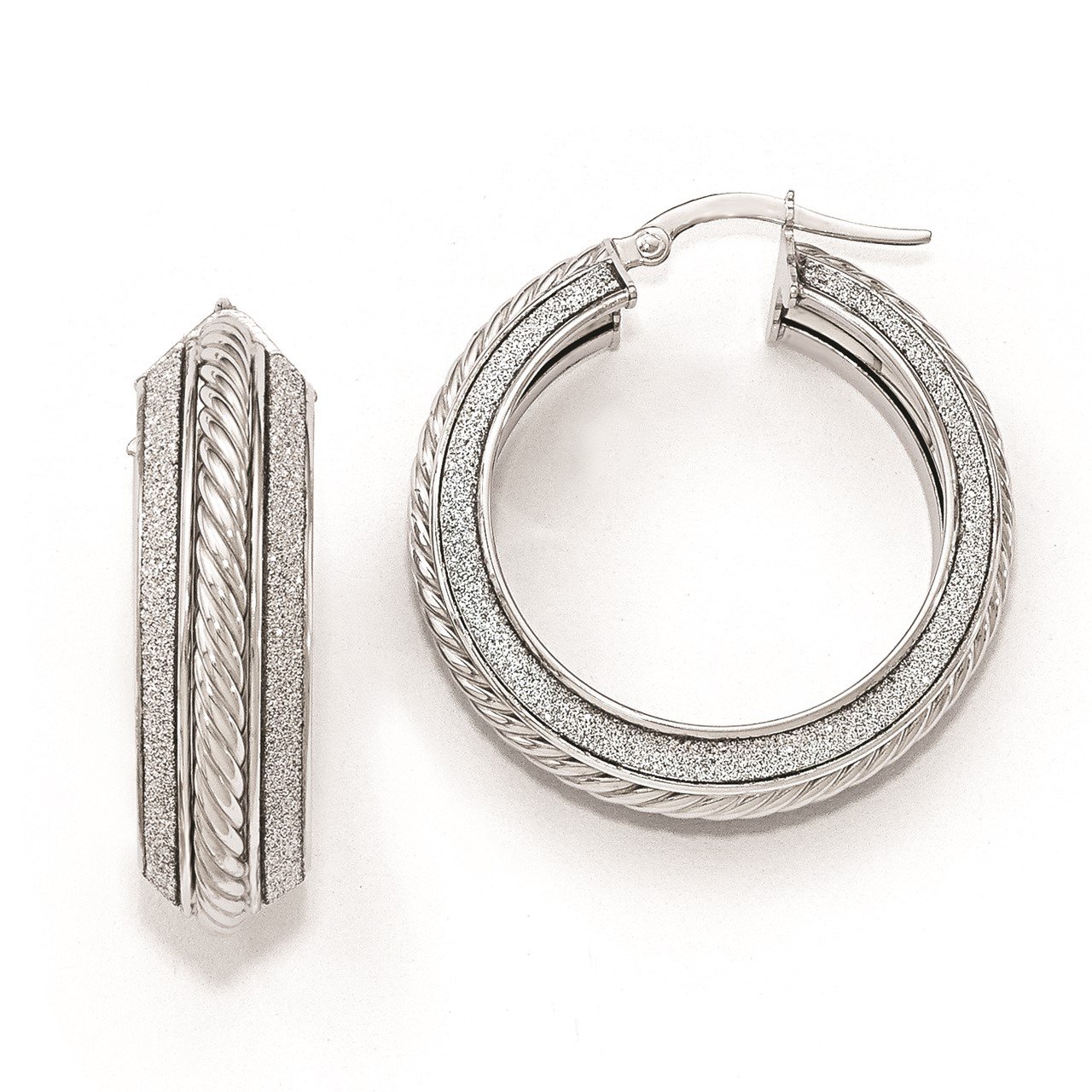 Leslie's 14k White Gold Polished Glitter Infused Hoop Earrings