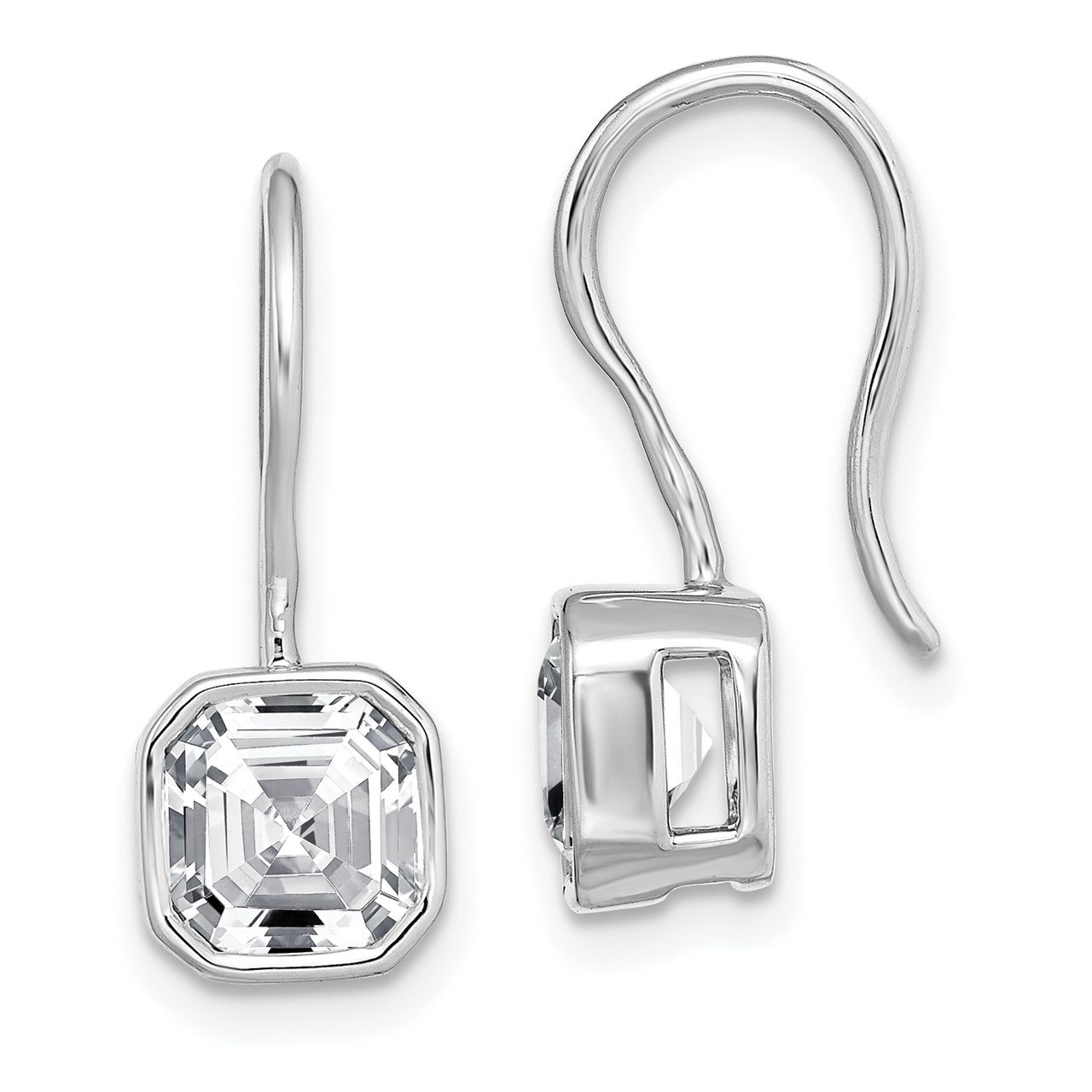 14k White Gold Asscher Bezel Dangle Earring G H I True Light Moissanite