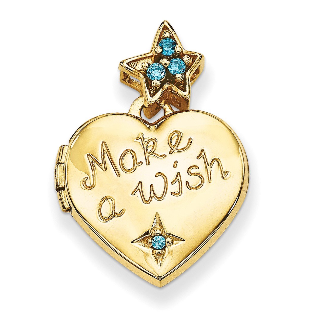 14k Blue CZ Make a Wish (Charm Inside Locket) 15mm Heart Locket