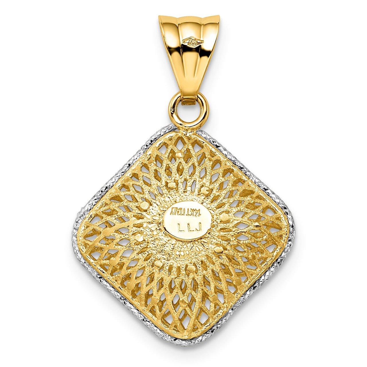 Leslie's 14k Rhodium-plated D/C Filigree Square Pendant-2