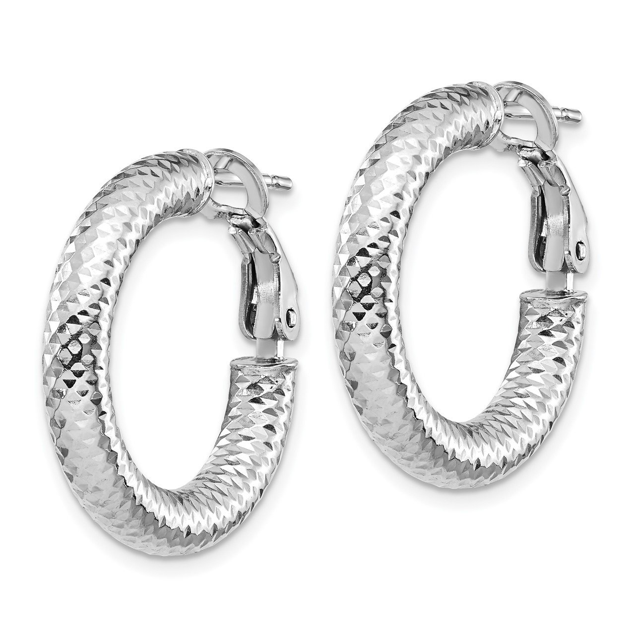 Leslie's 14K 4x15 White Gold D/C Round Omega Back Hoop Earrings-1