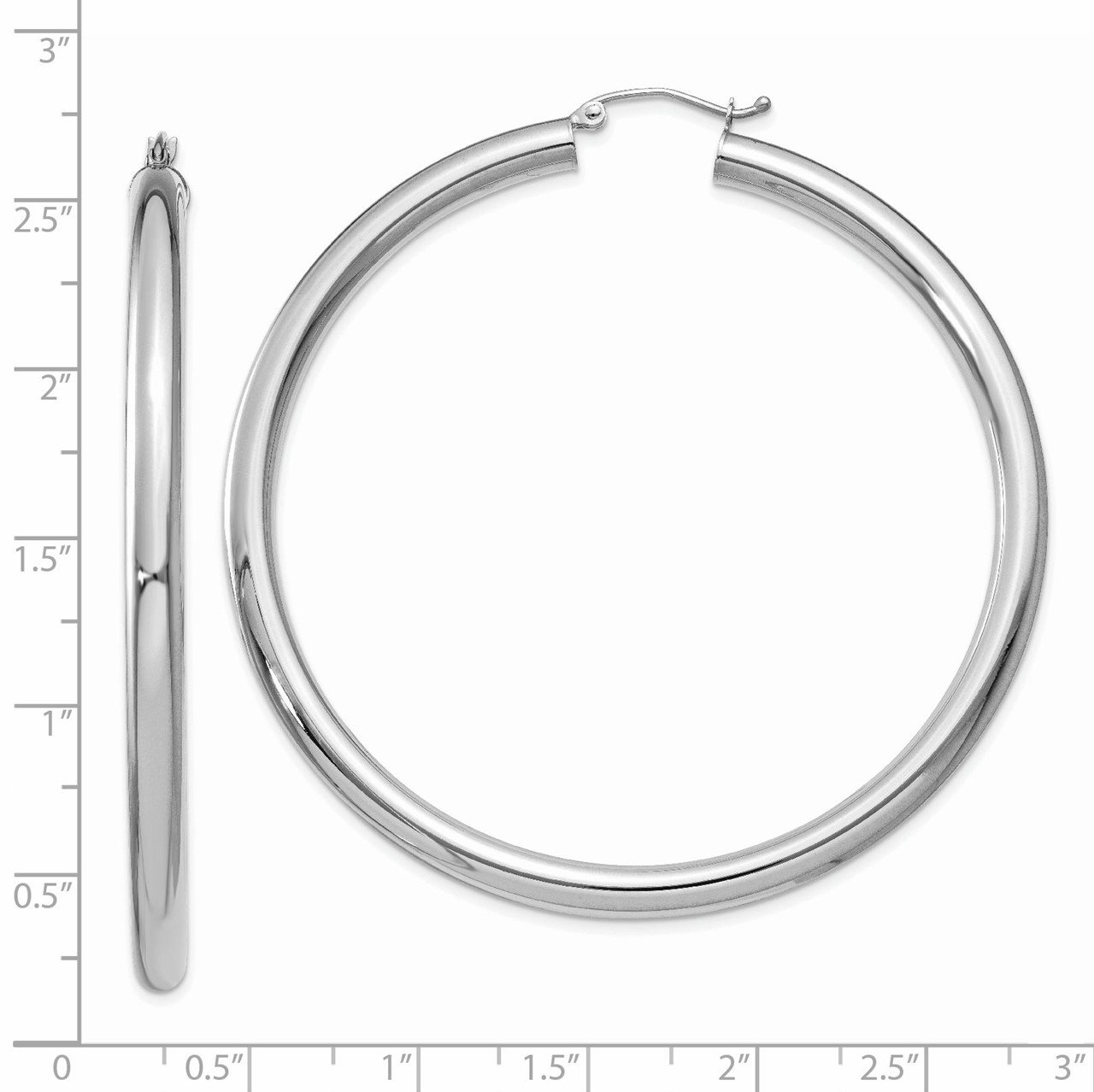 14K White Gold Polished 4mm Lightweight Tube Hoop Earrings-2