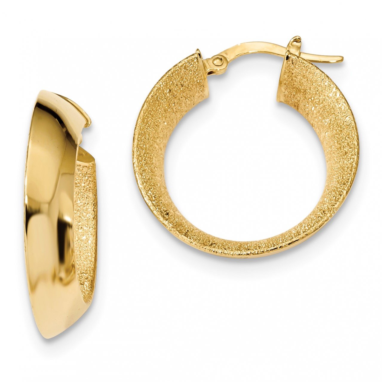 14K Polished Laser Textured Hoop Earrings