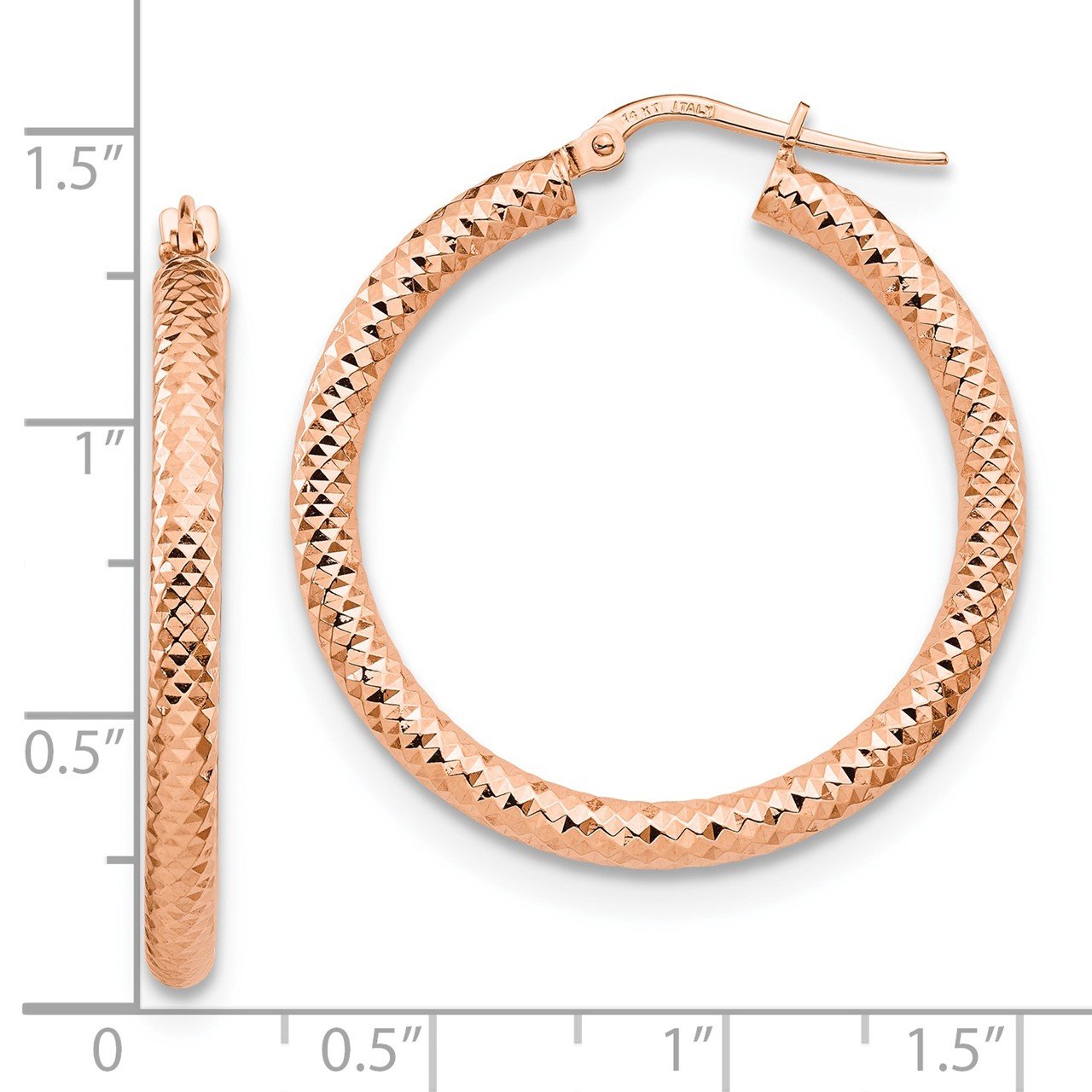 Leslie's 14K 3x25 Rose Gold D/C Round Hoop Earrings-2