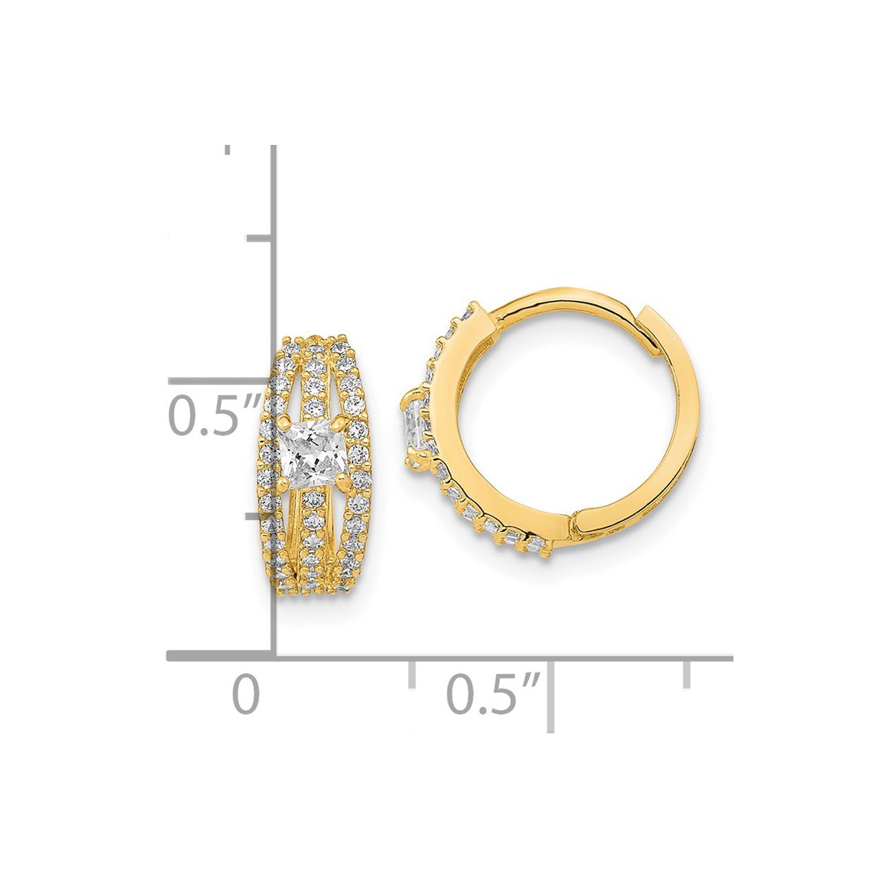 14K Polished Fancy CZ Hoop Earrings-2