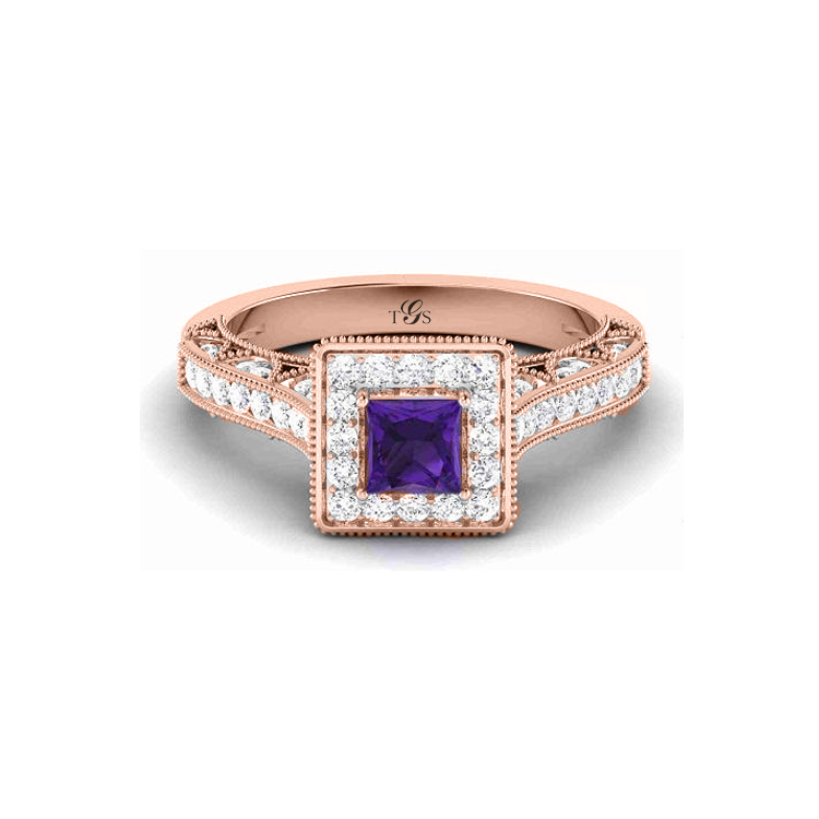14K White Gold Purple Stone/ Natural diamonds Ring-3