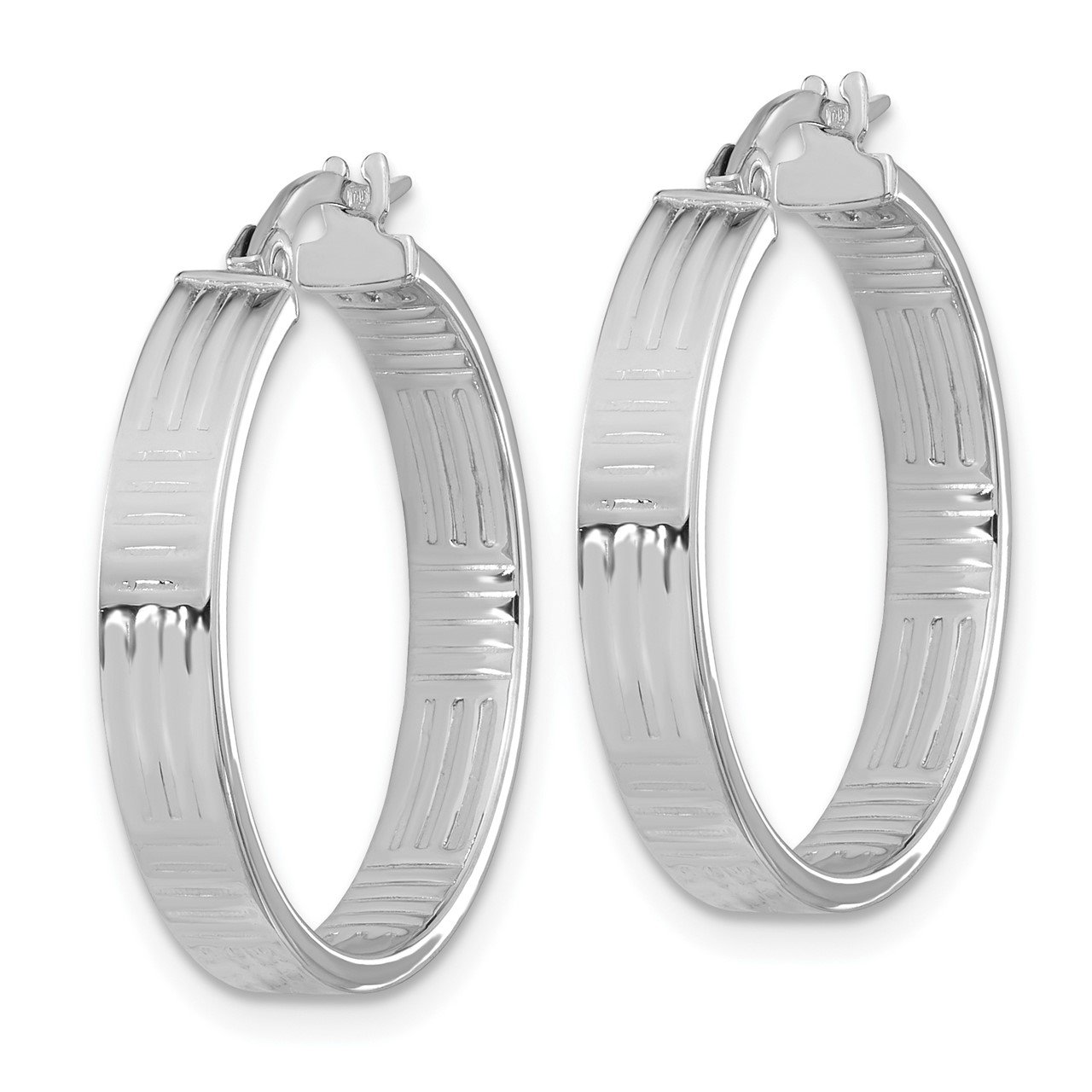 14k White Gold Polished and D/C Circle Hoop Earrings-1