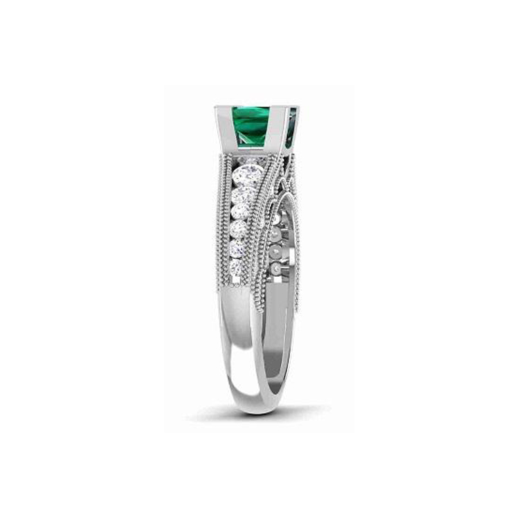 14K White Gold Green Stone/ Natural Diamonds Ring-7