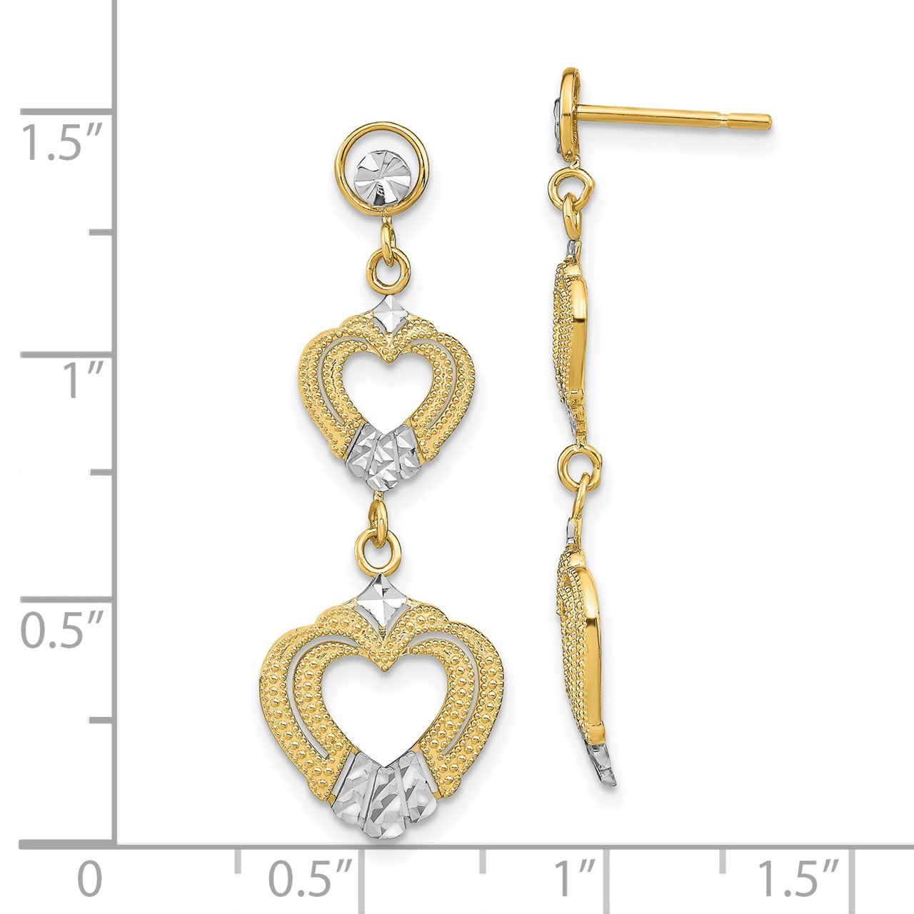 14k with Rhodium Heart Post Dangle Earrings-2