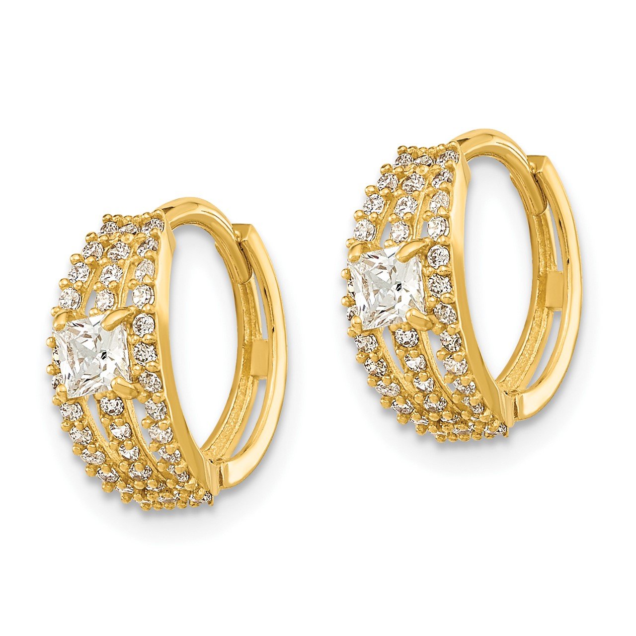 14K Polished Fancy CZ Hoop Earrings-1