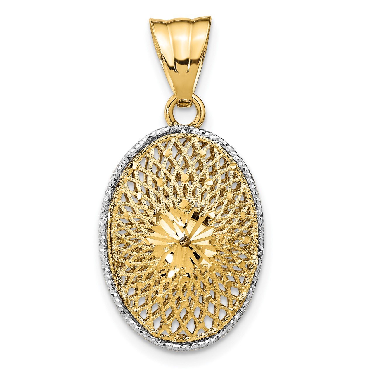 Leslie's 14k Rhodium-plated D/C Filigree Oval Pendant