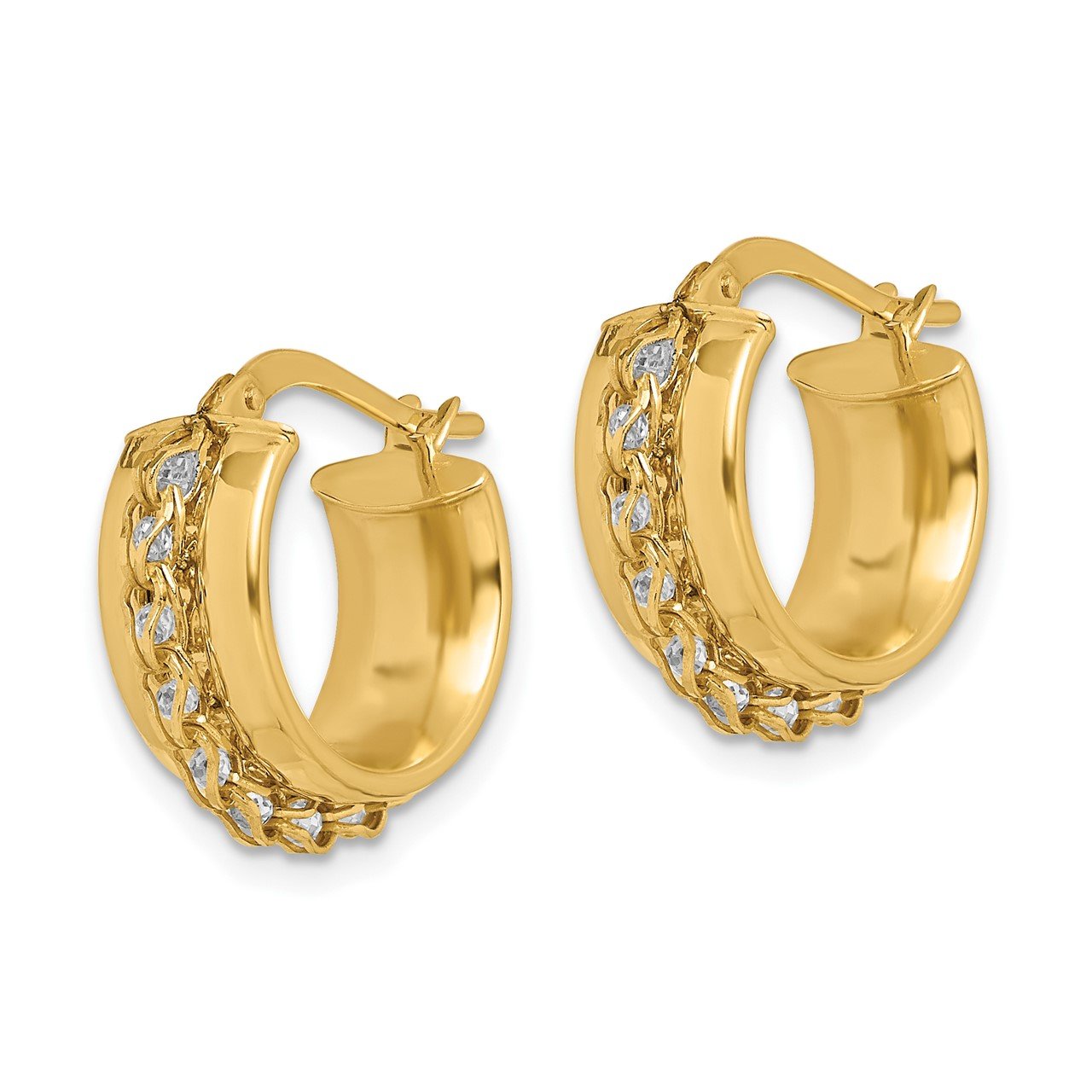 14K Polished Chain with White Preciosa Crystals Hoop Earrings-1