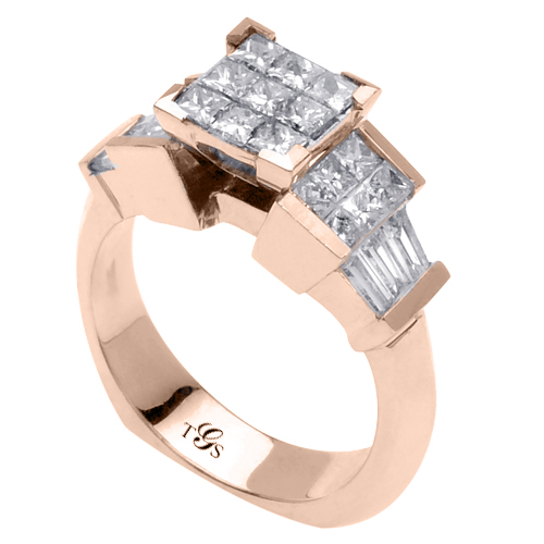 14K White Gold Natural Diamond Engagement Ring (Cluster Setting)-1