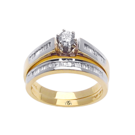 14K Two Tone Gold Wedding Band Set