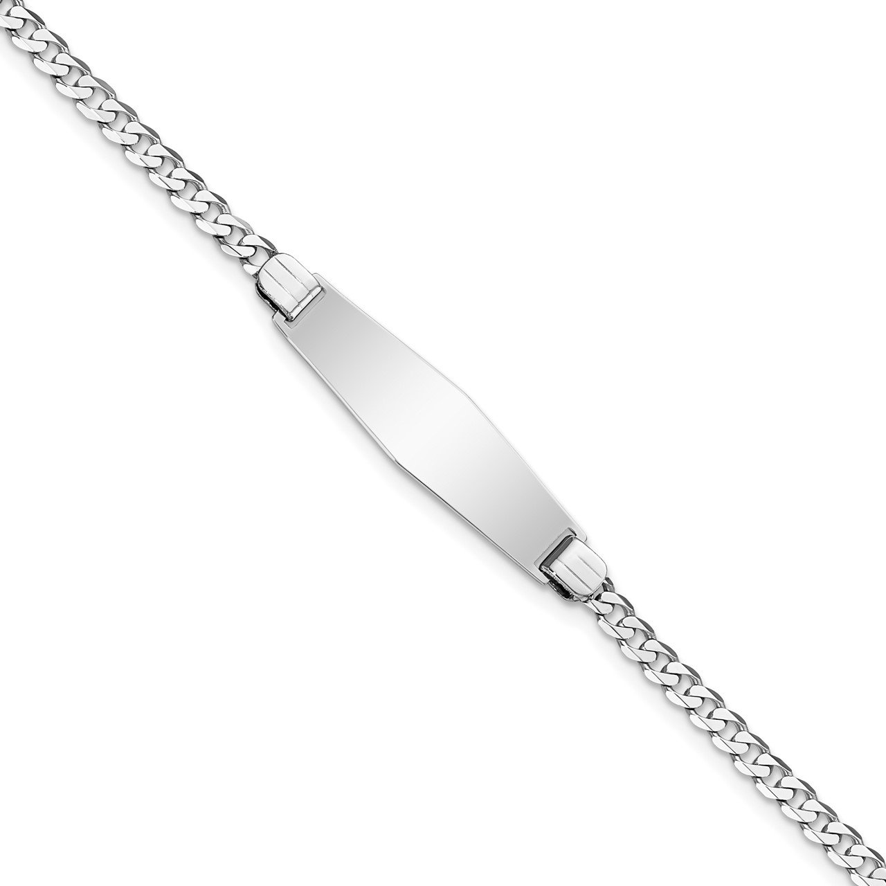 14k WG Flat Curb Link Soft Diamond Shape ID Bracelet-0