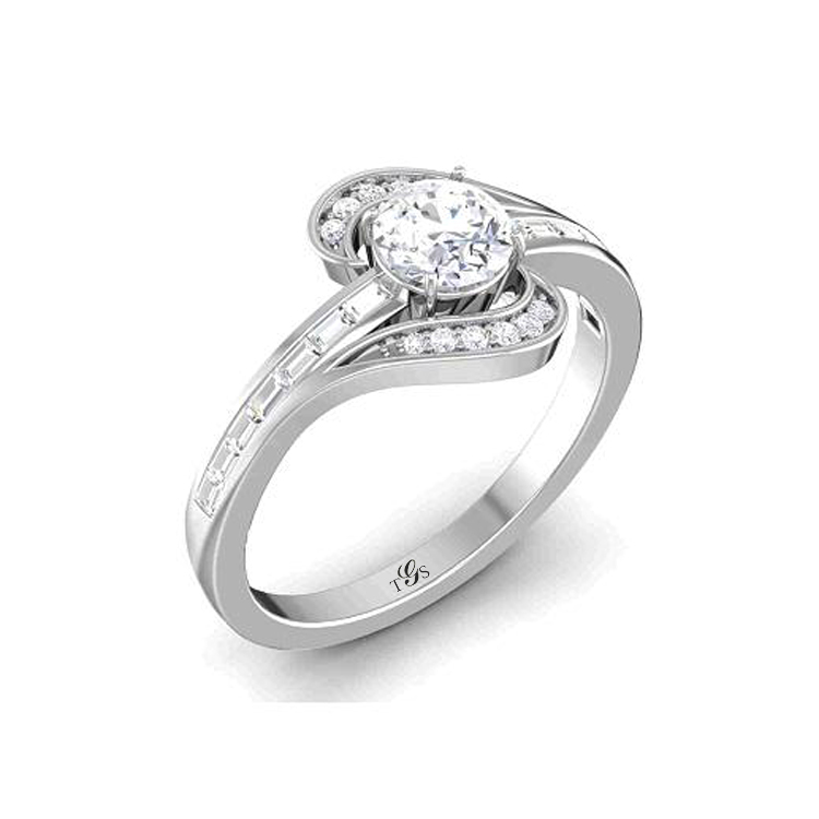 14K White Gold Natural Diamond Engagement Ring (Center Stone Not Included)