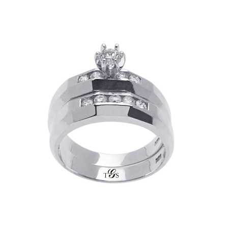 14K White Gold Wedding Band Set