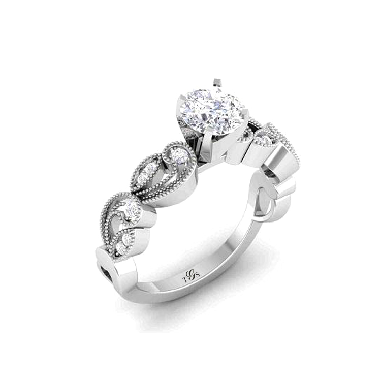 14K White Gold Natural Diamond Engagement Ring (Center Stone Not Included)