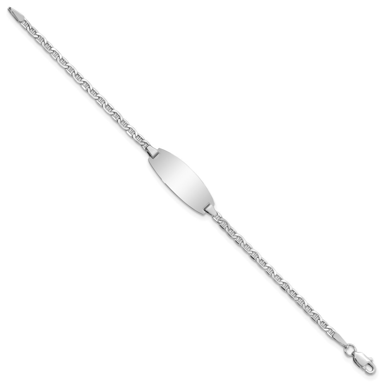 14k White Gold Semi-Solid Oval Anchor ID Bracelet-1
