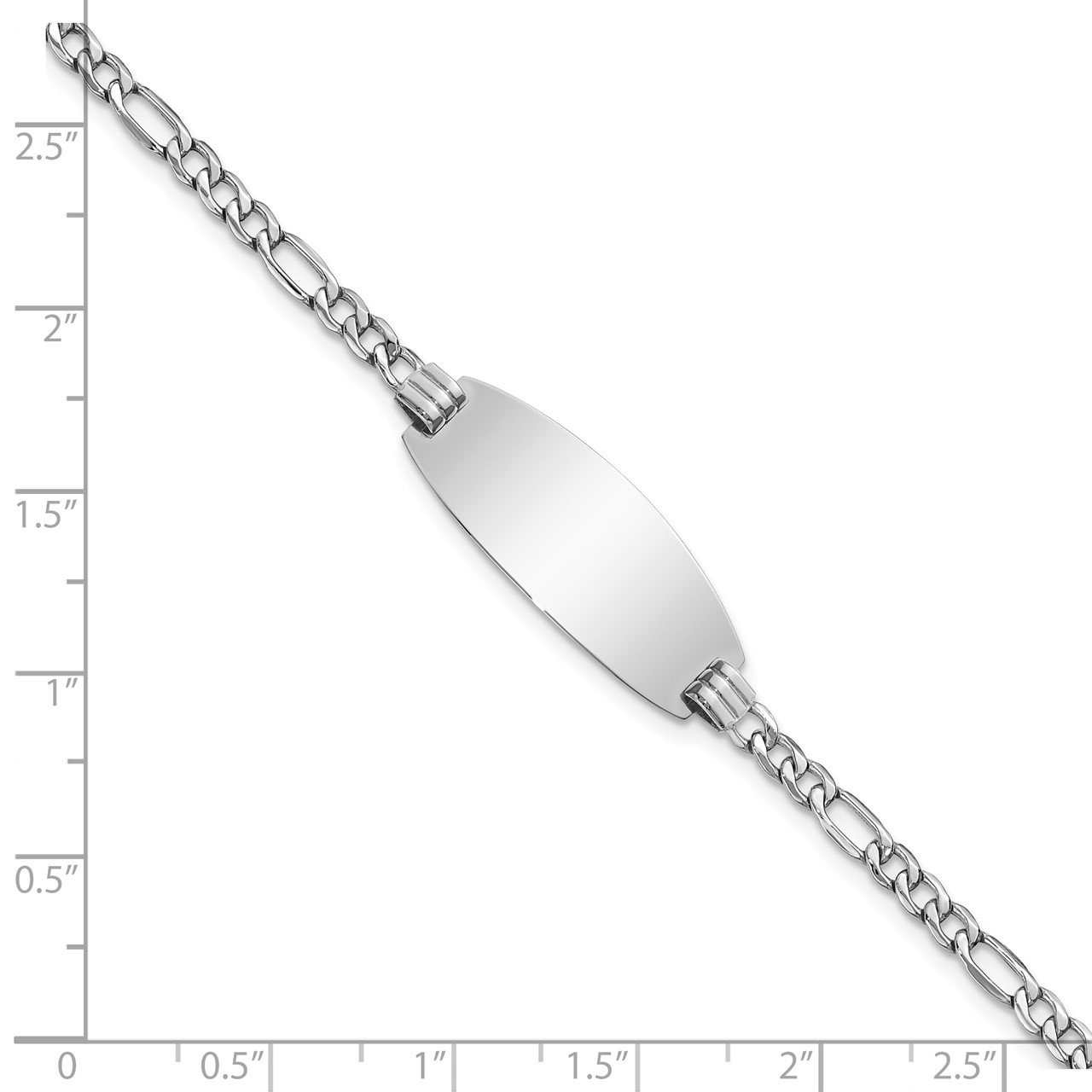 14k White Gold Semi-Solid Oval Figaro Oval ID Bracelet-2