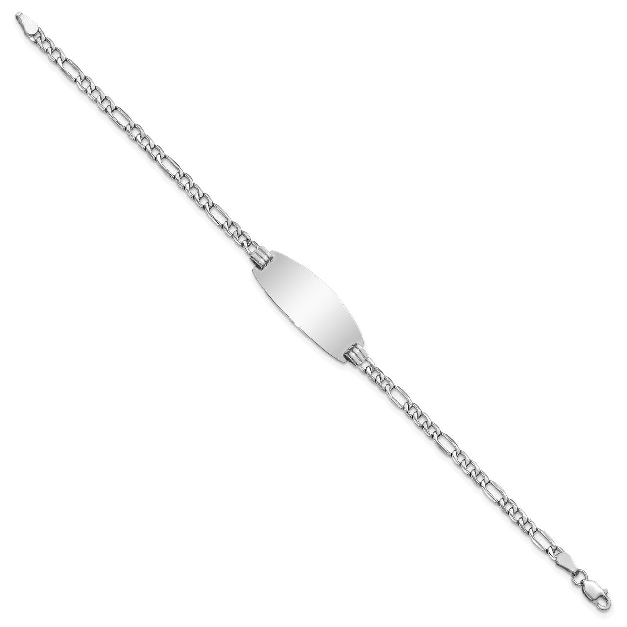 14k White Gold Semi-Solid Oval Figaro Oval ID Bracelet-1