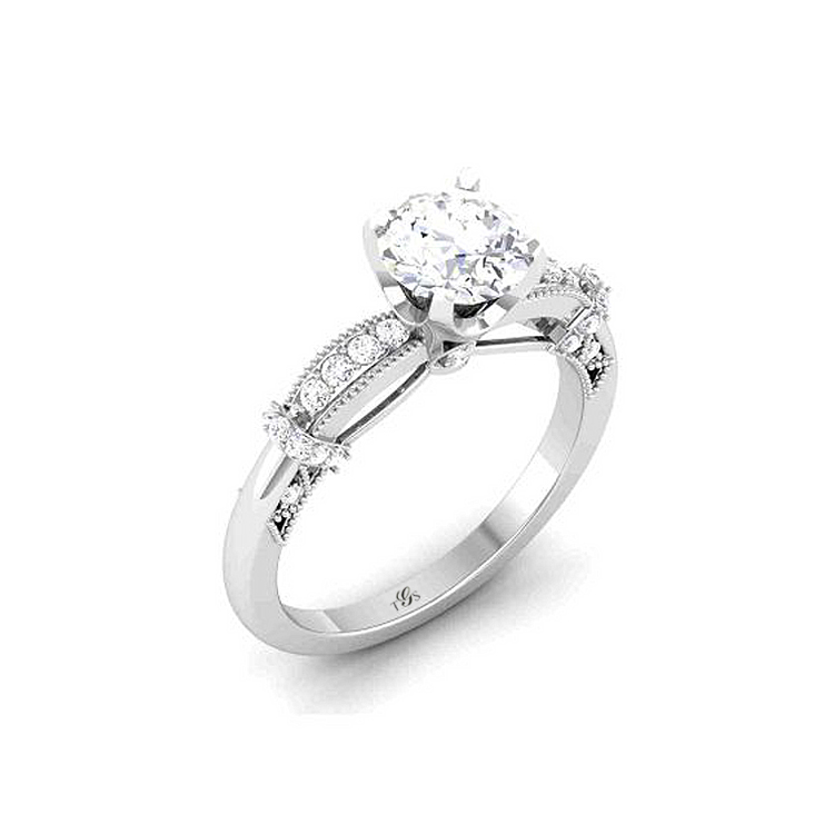 14K White Gold Natural Diamond Engagement Ring (Center Stone Not Included)