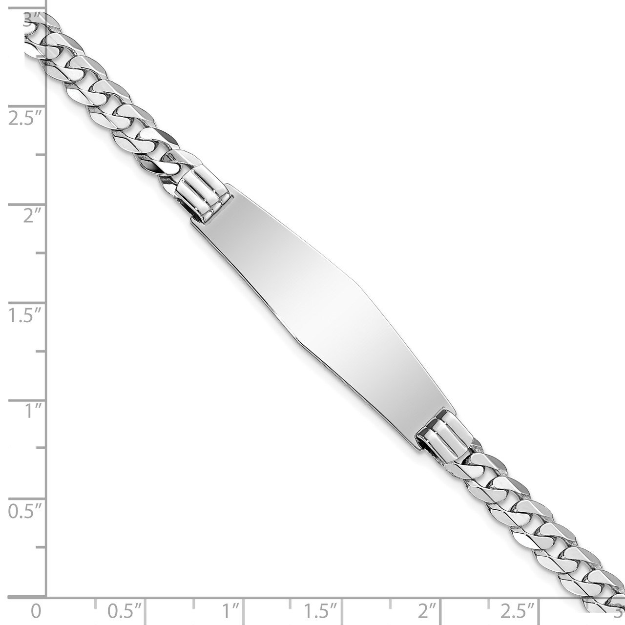 14k WG Flat Curb Link Soft Diamond Shape ID Bracelet-2