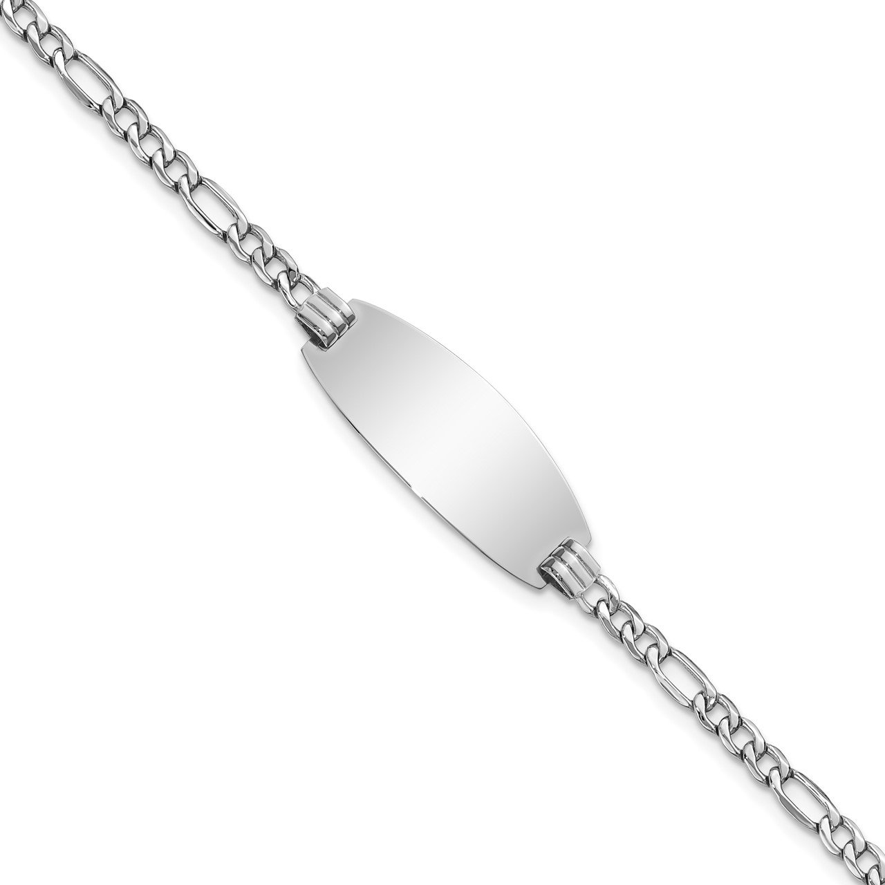 14k White Gold Semi-Solid Oval Figaro Oval ID Bracelet