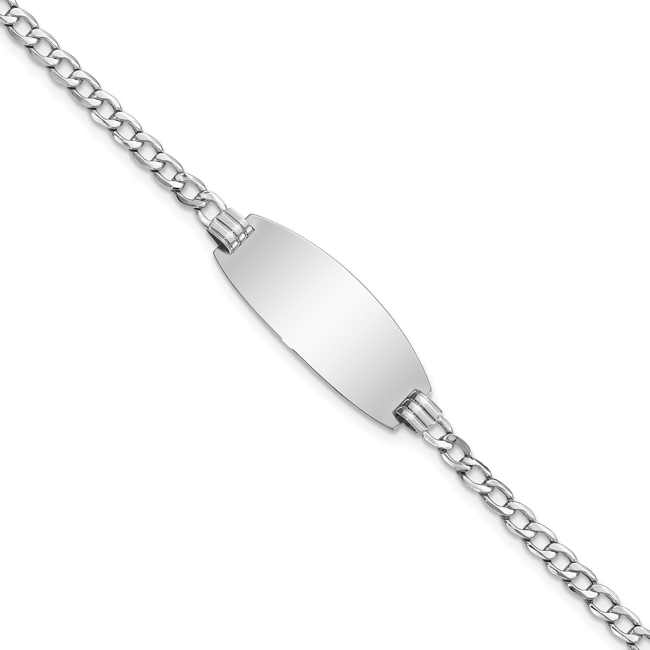 14k White Gold Semi-solid Oval Curb ID Bracelet
