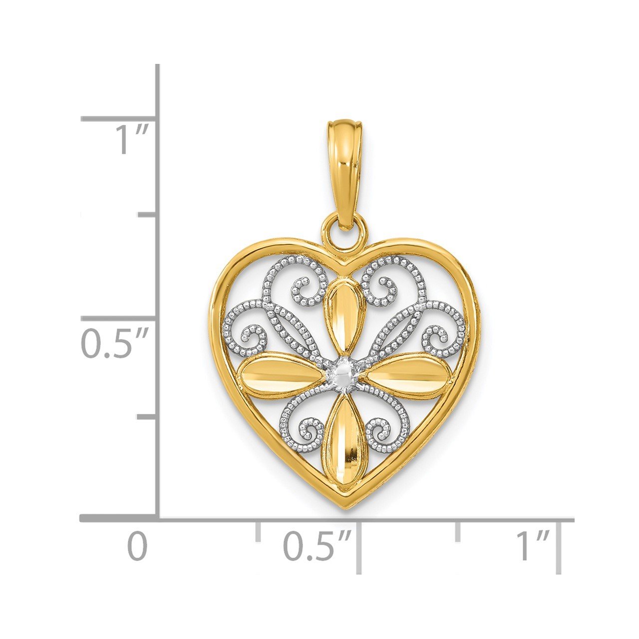 14k with Rhodium Textured Filigree Heart Charm-2