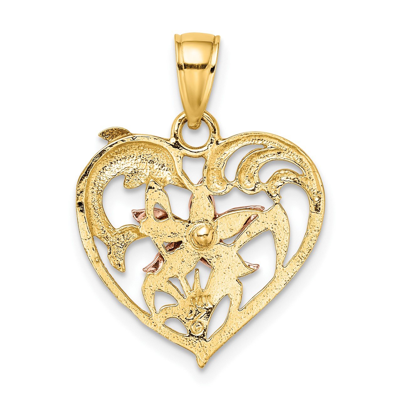14K Two-tone with White Rhodium Dolphin and Starfish In Heart Charm-3