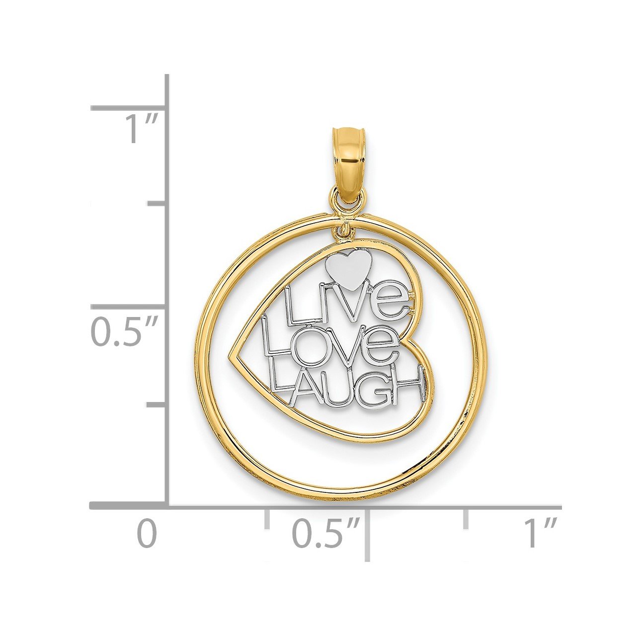 14k with Rhodium LIVE LOVE LAUGH Heart Dangling In Circle Charm-2