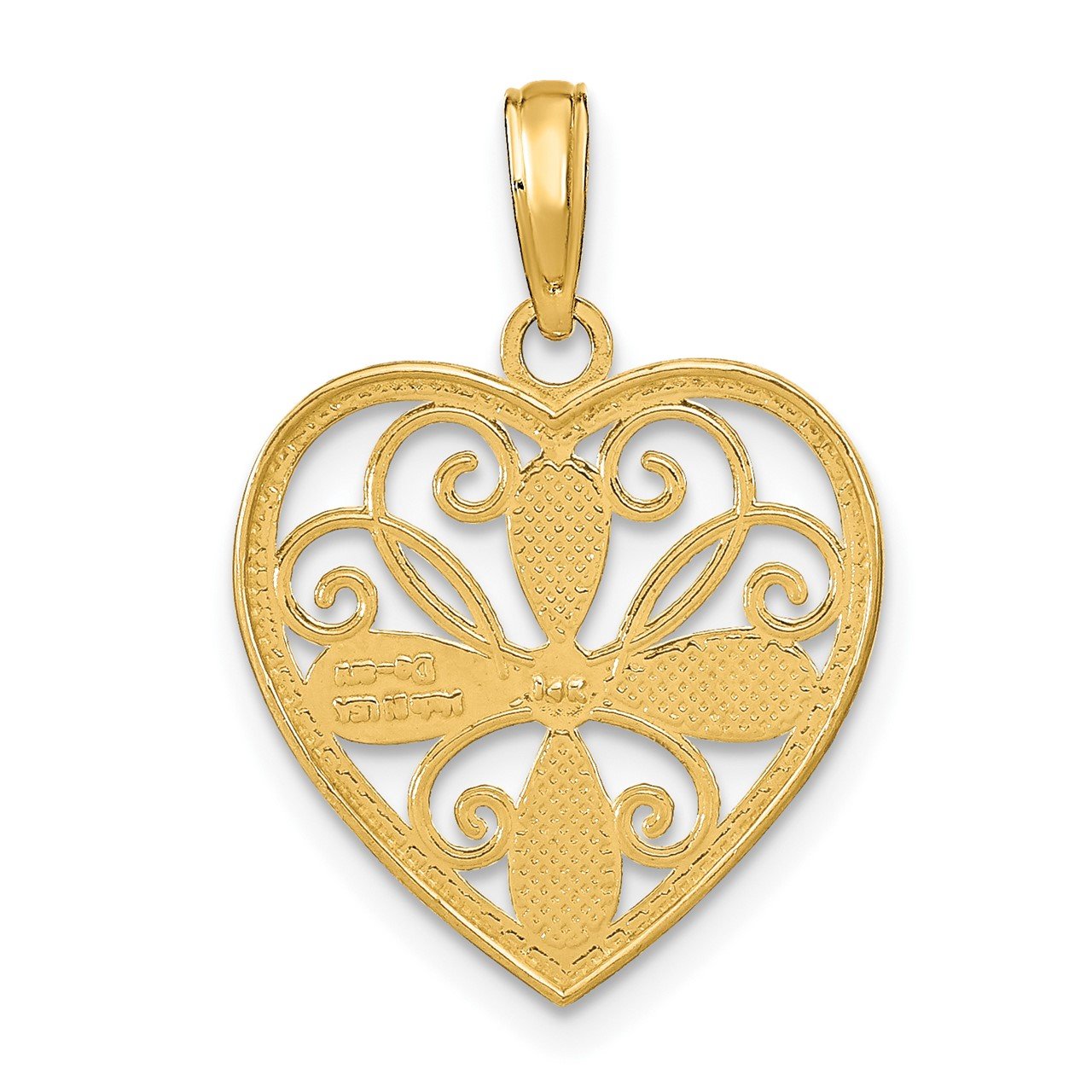 14k with Rhodium Textured Filigree Heart Charm-3