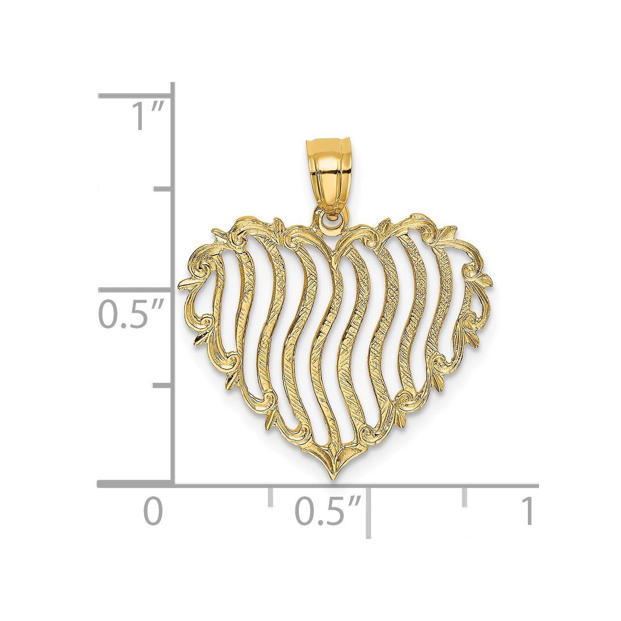 14K Polished and Textured Heart Charm-2