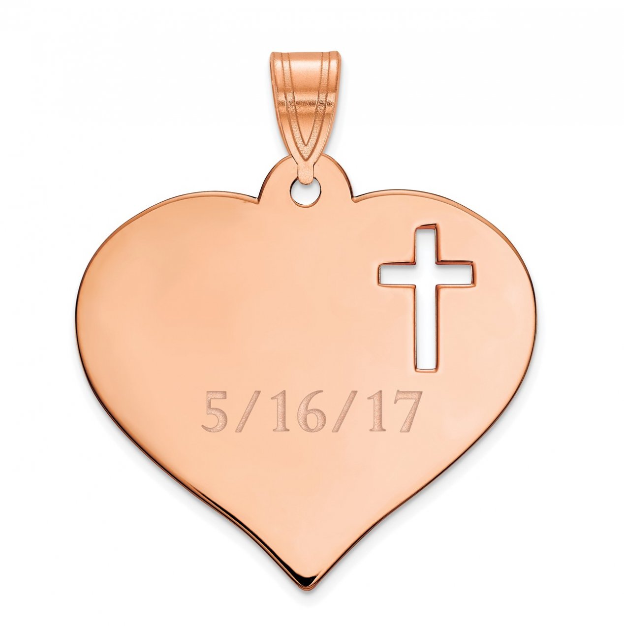 14K Rose Gold Personalized Heart with Cut Out Cross Pendant