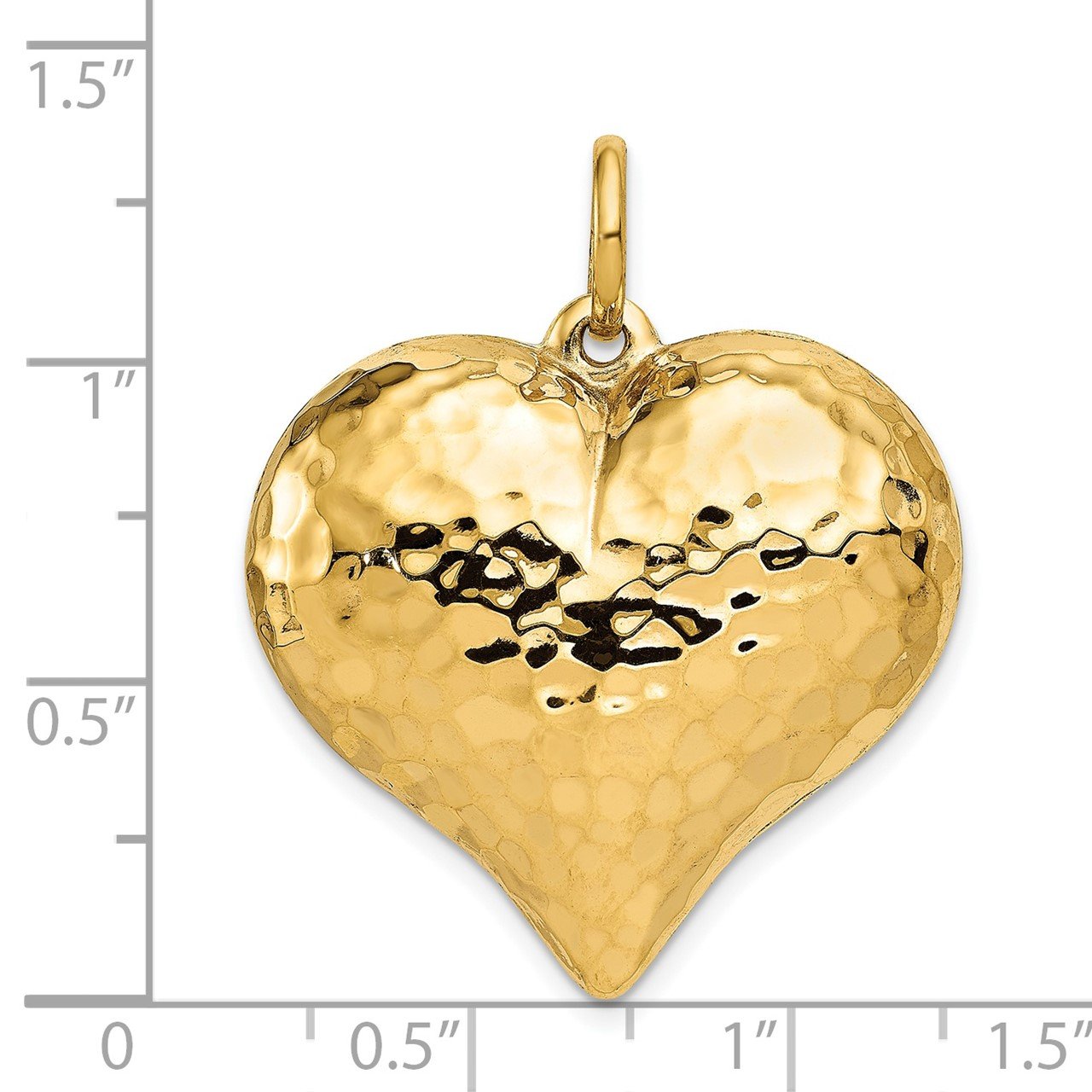 14K Polished and Hammered 3-D Heart Pendant-2