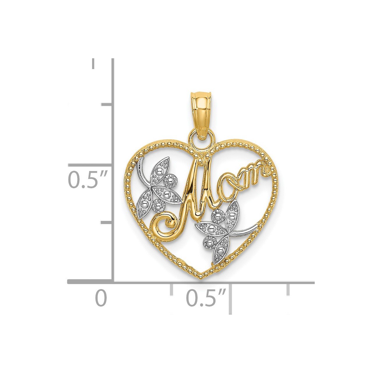 14k with Rhodium Textured Heart with MOM Charm-2
