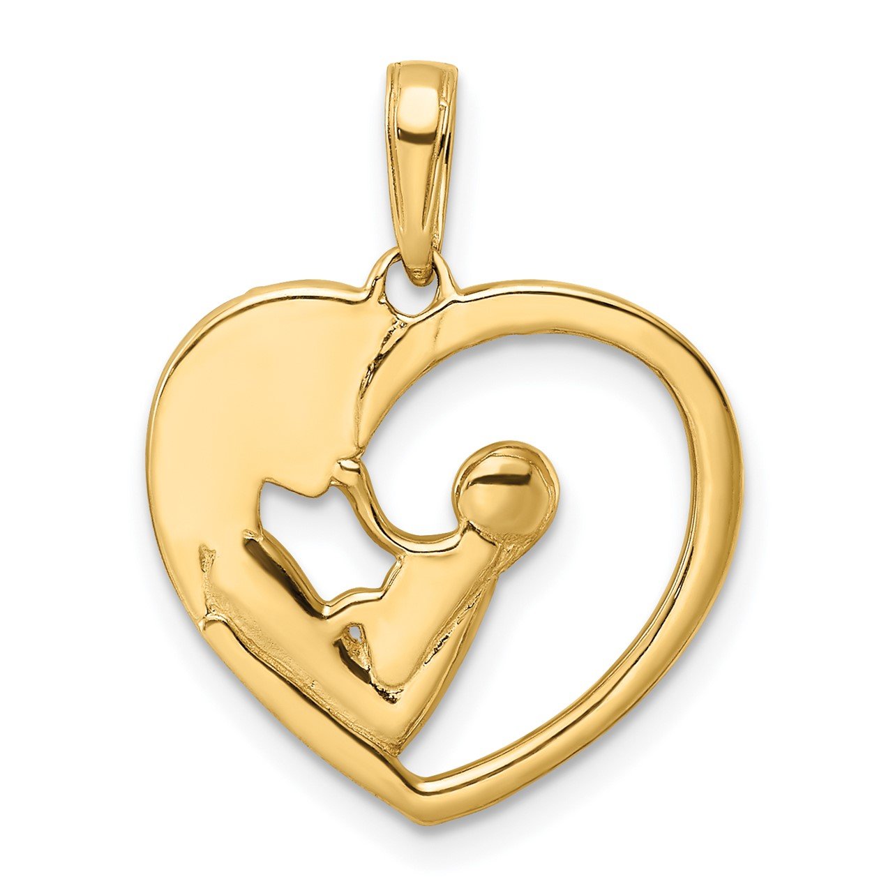 14k and White Rhodium Diamond-cut Mother and Baby Heart Pendant-2