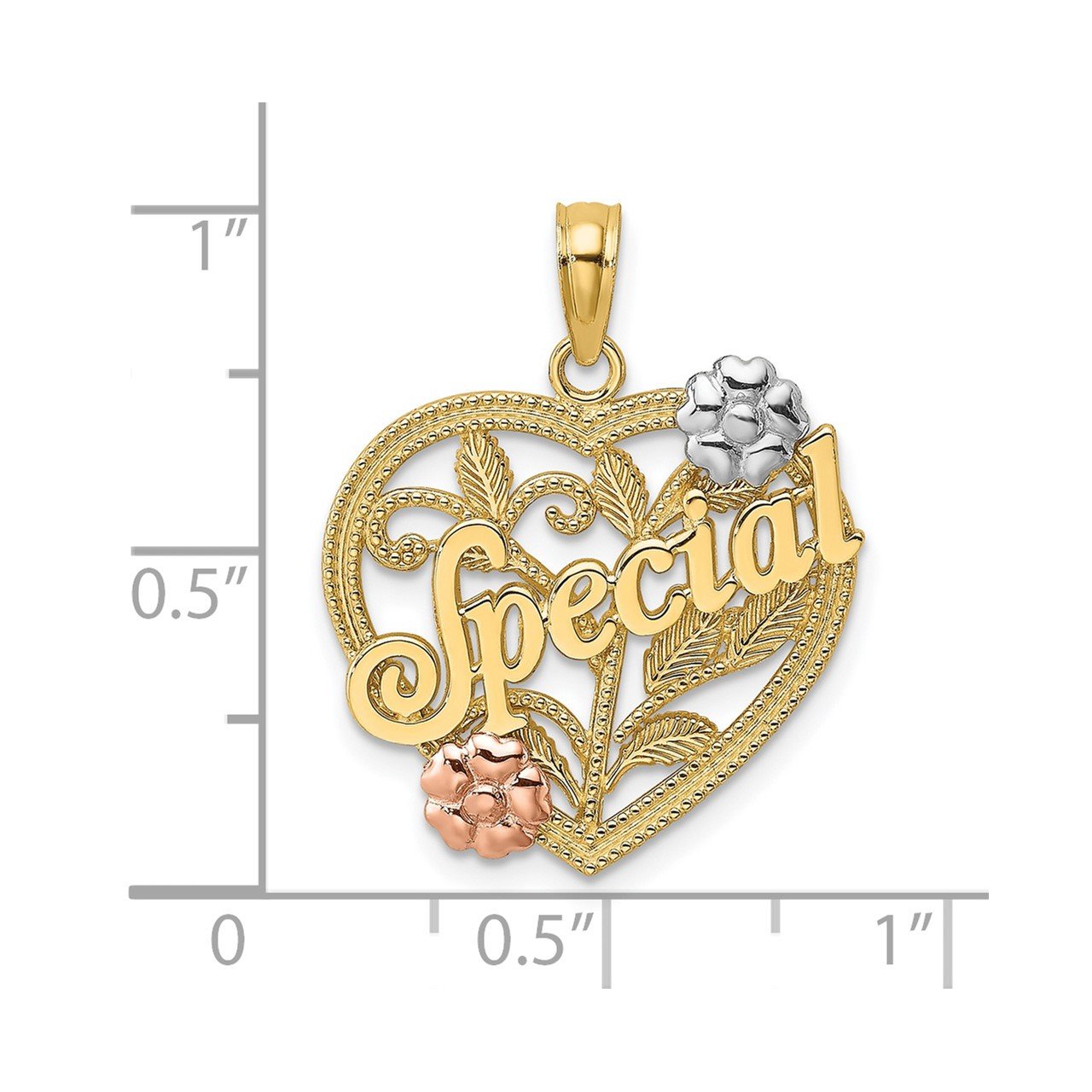 14k Two-tone with White Rhodium SPECIAL On Heart with Flower Charm-2