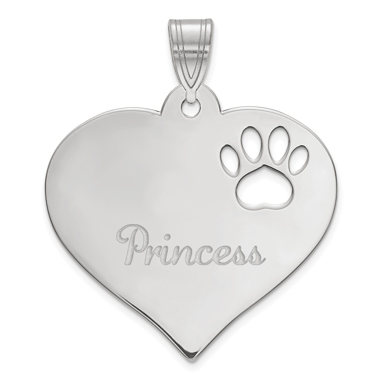 14KW Personalized Heart with Paw Print Cut Out Pendant