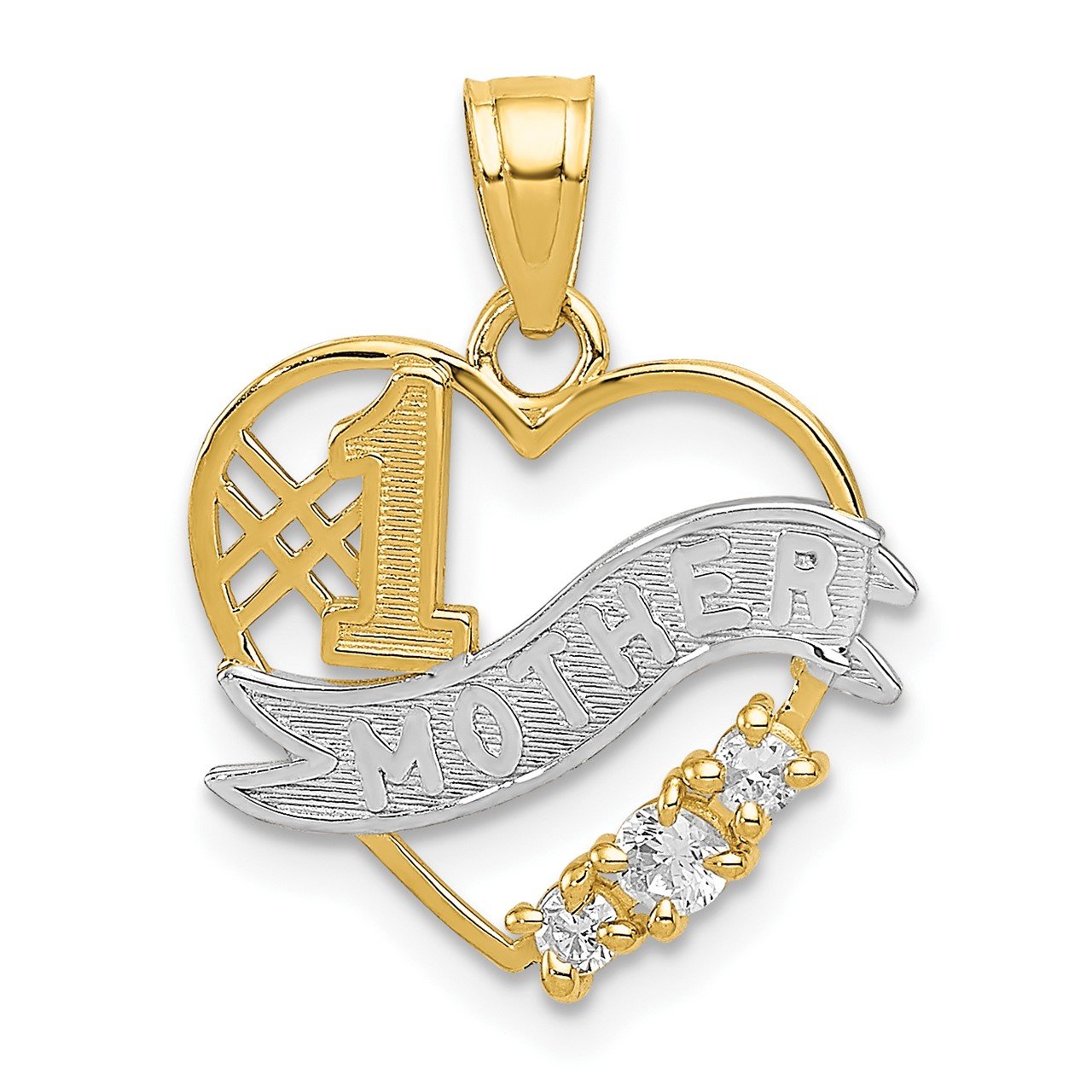 14k with Rhodium CZ #1 Mother Heart Pendant