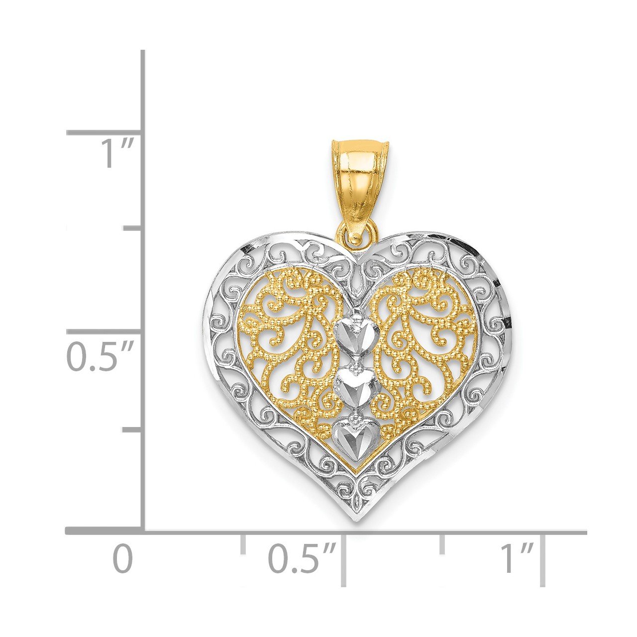 14K with Rhodium D/C Filigree Heart Pendant-2
