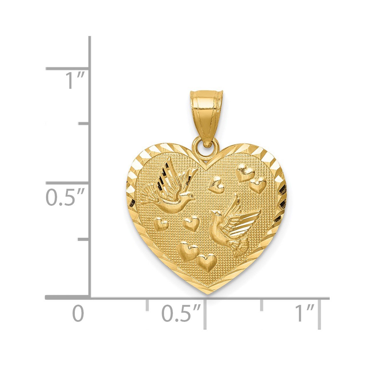14K Heart with Doves and Hearts D/C Textured Pendant-2