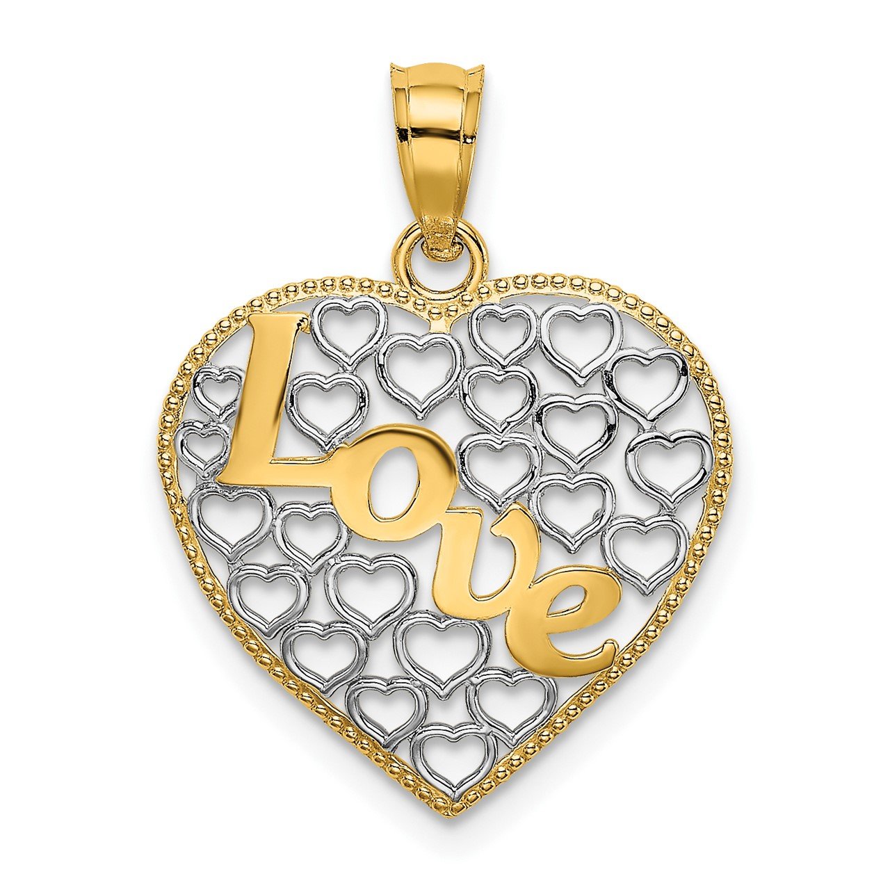 14k LOVE with Rhodium Heart Charm