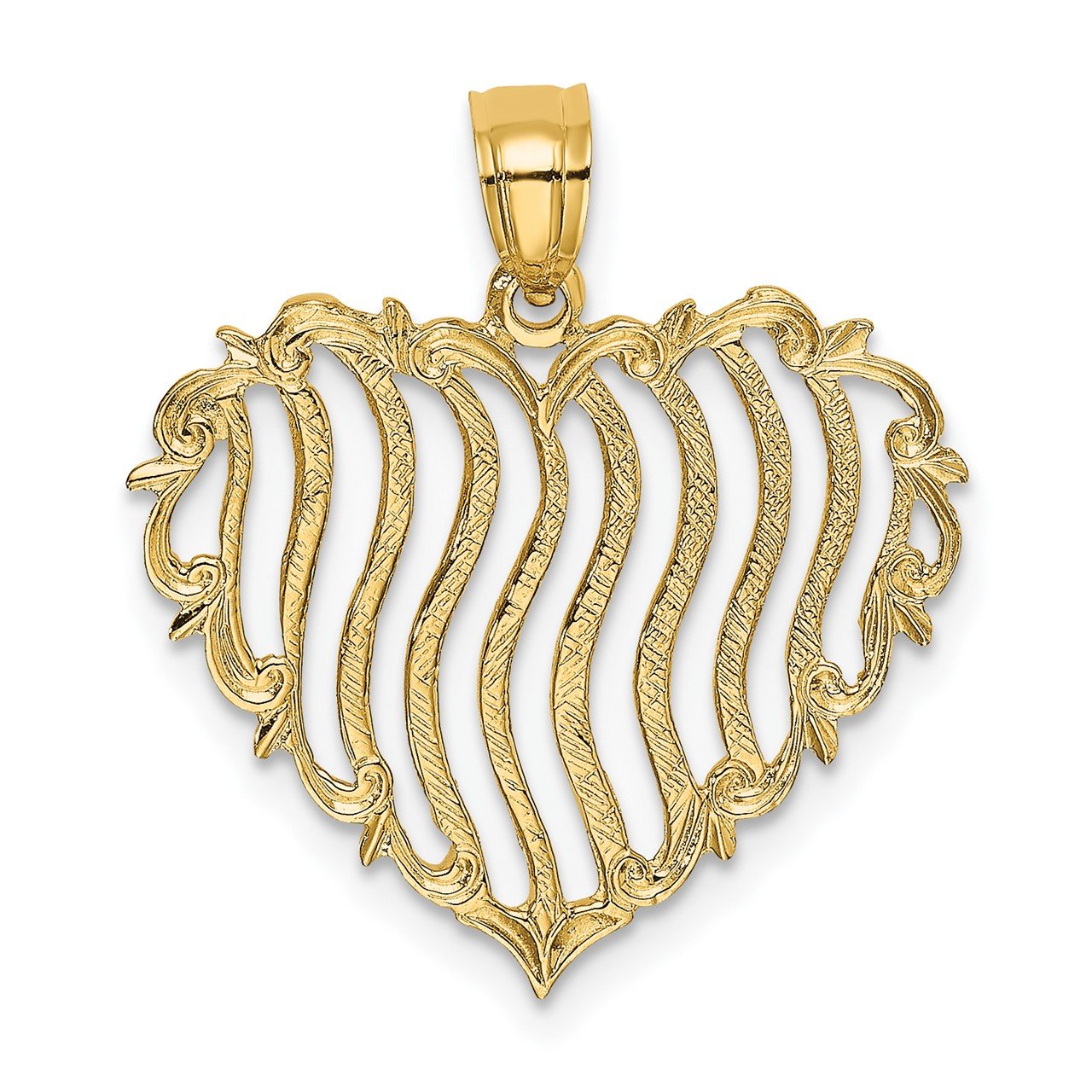 14K Polished and Textured Heart Charm