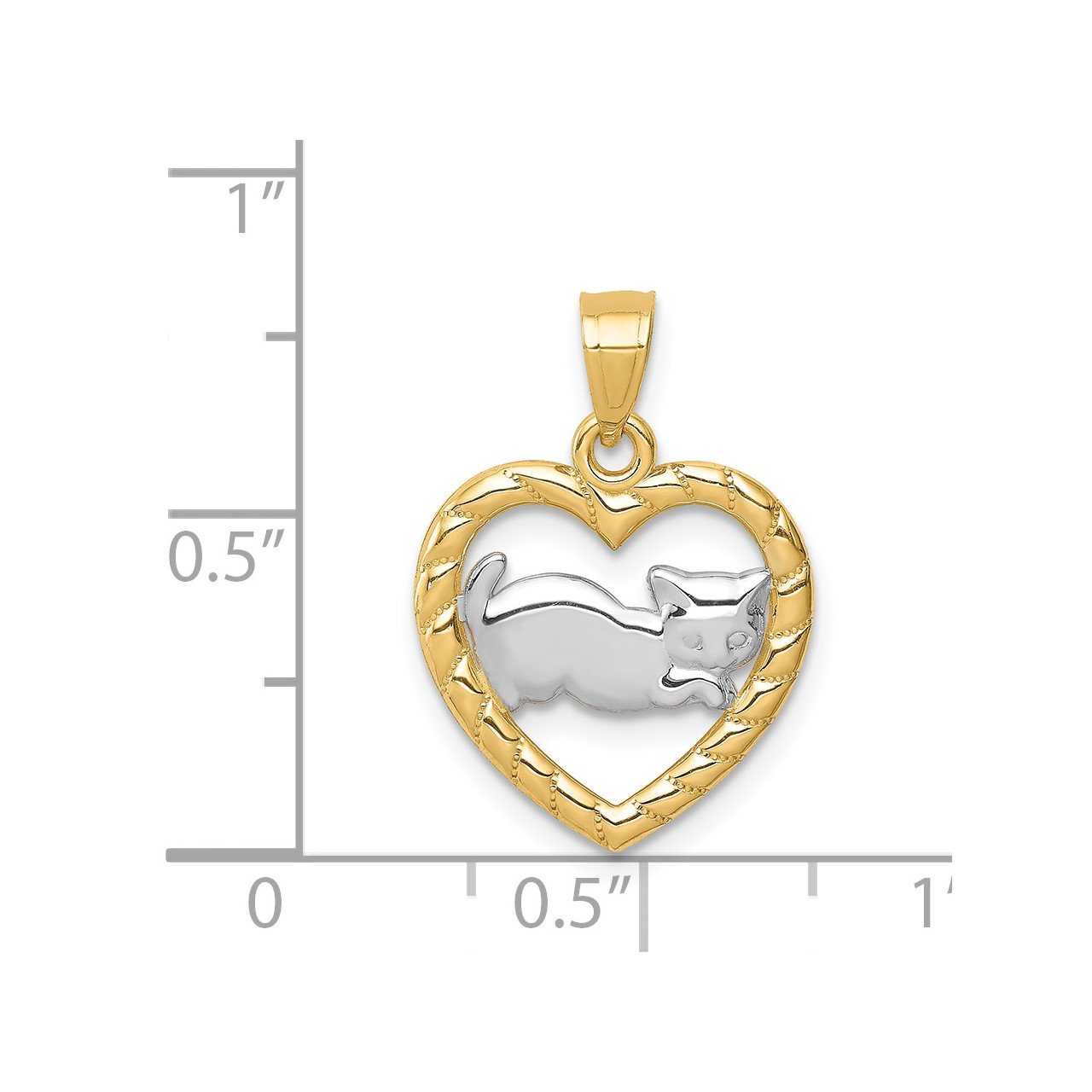 14K with Rhodium Cat in Heart Pendant-2