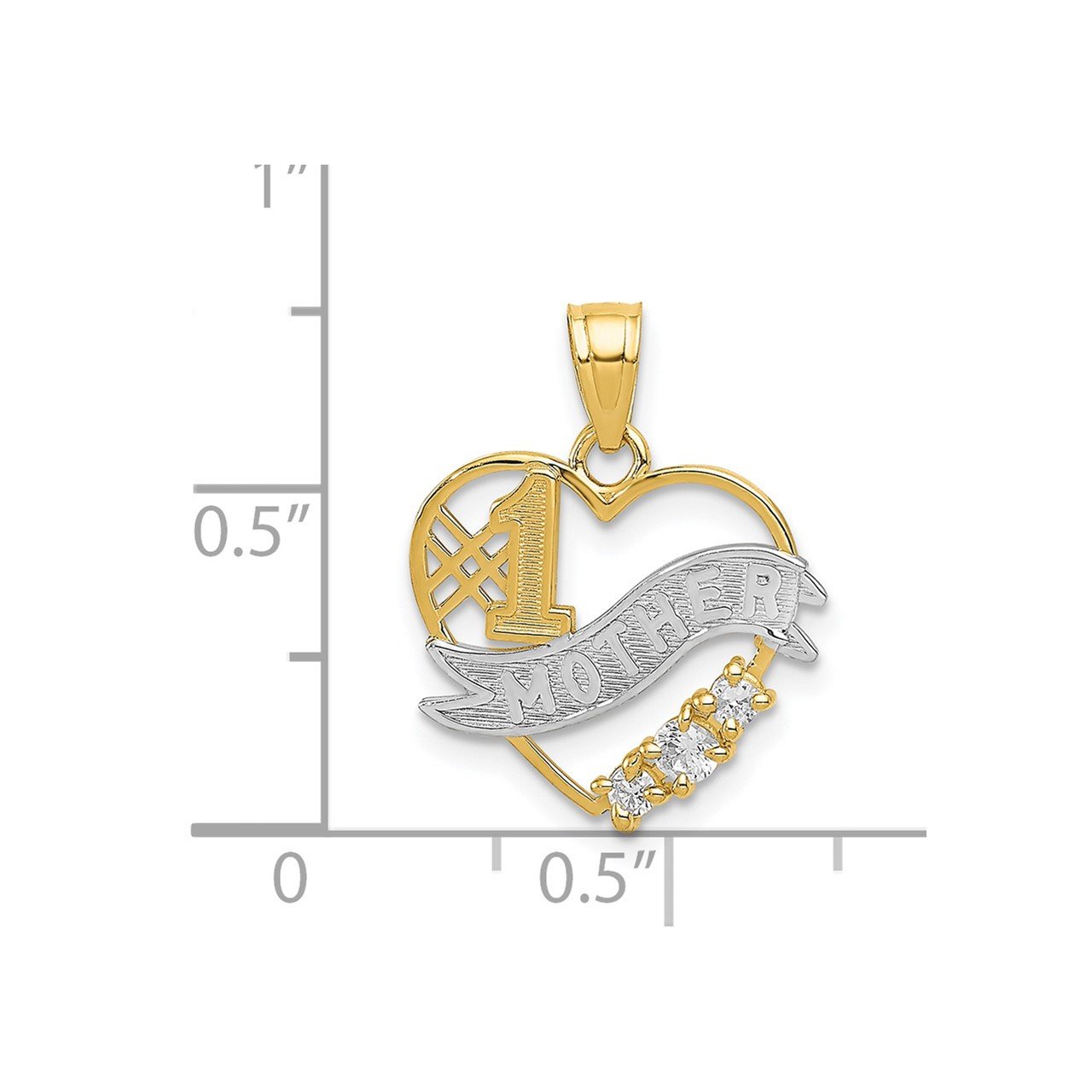 14k with Rhodium CZ #1 Mother Heart Pendant-2