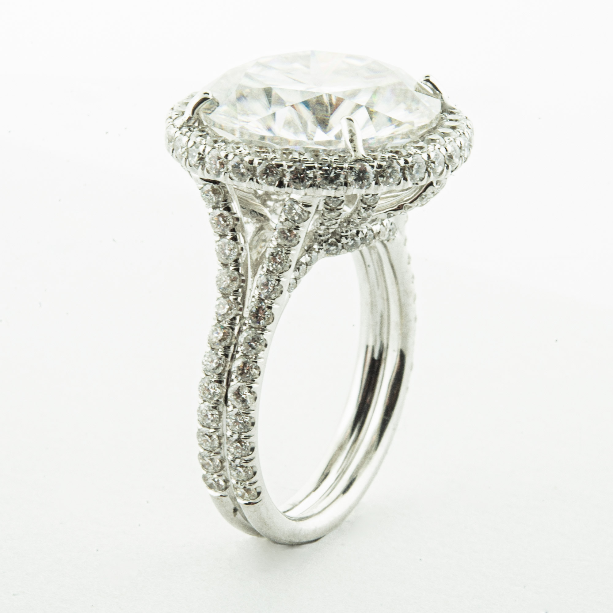 18k White Gold Ring  w/ Moissanite Center and  Natural Diamond Melle-2