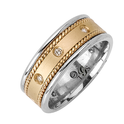 14k Two-Tone Gold Natural Diamond Unisex Band