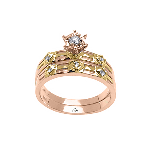 14k Two Tone Gold Natural Diamond Wedding Set (Center Stone Not Included)-0
